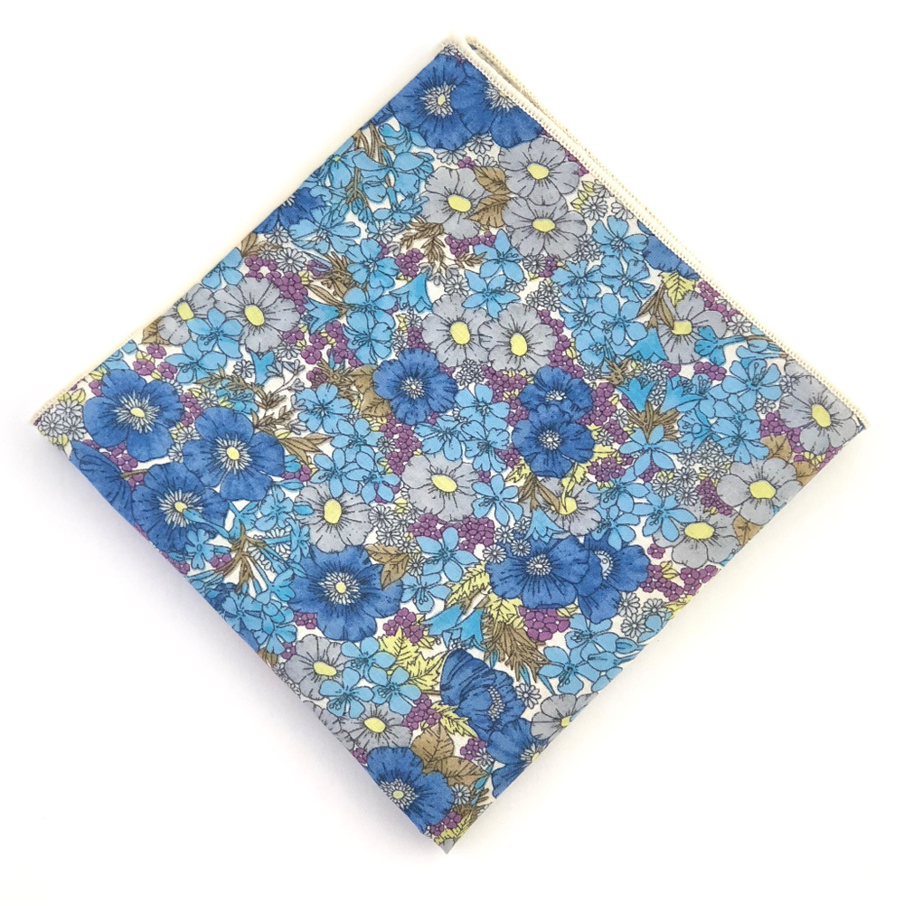 Rustic Blue Floral Pocket Square Handkerchief